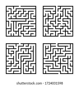 Maze. Education logic game labyrinth for kids. Find right way. Isolated simple square maze black line on white background. Vector illustration.