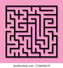 Maze. El laberinto del juego de lógica educativa para los niños. Encuentra bien. Línea negra aislada de laberinto cuadrado sobre fondo blanco. Con la solución. Ilustración vectorial.