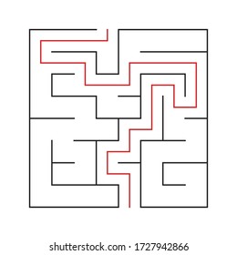 Maze. Bildungslogik Spiel Labyrinth für Kinder. Finde den richtigen Weg. Isolated einfache quadratische schwarze Linie auf weißem Hintergrund. Mit der Lösung. Vector-Abbildung.