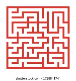 Maze. Education logic game labyrinth for kids. Find right way. Isolated simple square maze orange line on white background. With the solution. Vector illustration.