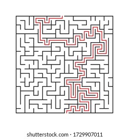 Maze. Education logic game labyrinth for kids. Find right way. Isolated simple square maze black line on white background. With the solution. Vector illustration.
