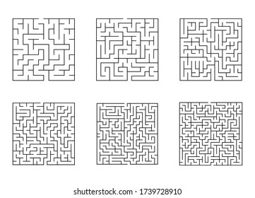 Maze. Education logic game labyrinth for kids. Vector illustration. Set