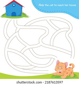 Un Maze. Juego educativo para niños. Ayude al gato a llegar a su casa. Los niños divertidos entretienen el pensamiento lógico y el desarrollo.