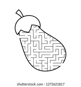 Maze eggplant. Game for kids. Puzzle for children. Cartoon style. Labyrinth conundrum. Black and white vector illustration. The development of logical and spatial thinking