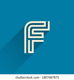 Maze F letter logo made of three parallel lines. Flat vector design can be used for jigsaw ads, right choice poster, tech identity, etc.