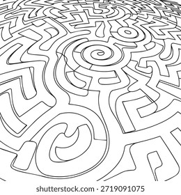Das Labyrinth verfügt über zahlreiche Wendungen und Wendungen, sodass ein anspruchsvoller Weg, der sich durch verschiedene Muster windet