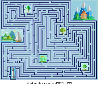 Maze with flora in between. Flat design. Vector illustration.