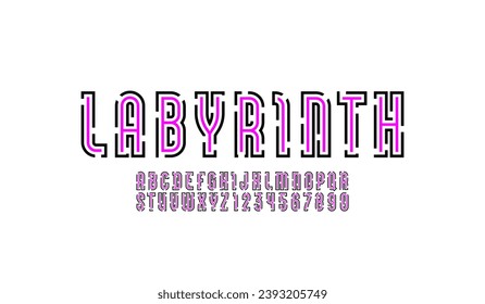 Maze font from gap line, alphabet with labyrinth, lines cut letters and numbers, vector illustrator 10 eps