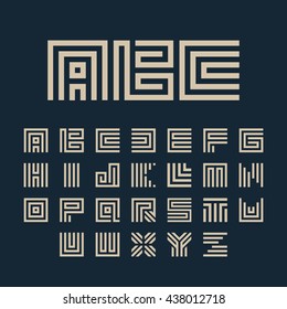 Maze Font. Geometric Vector Letters Set. Typography Design For Architecture Logo, Headline, Monogram.