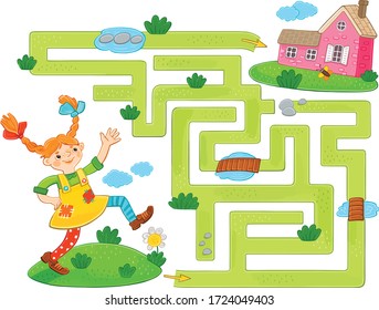  maze with a fun girl who must find the way to the house