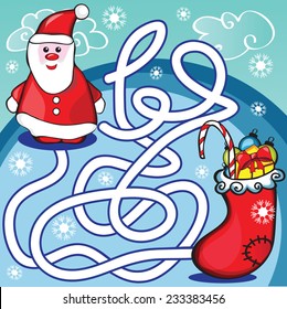 Maze Game Or Activity Page For Kids - Help Santa To Choose The Right Way To Gifts