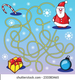 Maze Game Or Activity Page For Kids - Help Santa To Choose The Right Way To Gifts