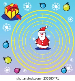 Maze game or activity page for kids - Help Santa to choose the right way to gifts