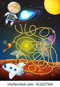 Maze game with astronaut in space illustration