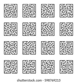 Maze game background set. Labyrinth with Entry and Exit. Vector Illustration.