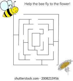 Maze-Spiel mit Bienen. Cartoon Labyrinth Education Puzzle. Finden Sie Bienenpfad zur Blume. Aktivitätsblatt für Vektorkinder.