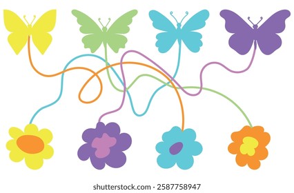 Maze game butterflies and flowers. Colorful vector illustration for kids, choosing the right path, riddle Print for designer. Children's education, development