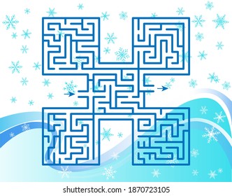 Maze game for children and adults. Need to get through the labyrinth. Winter holidays background. 
