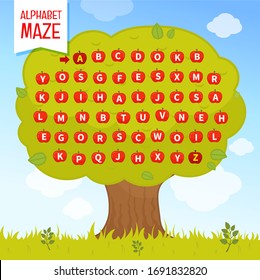 Maze game for children. Alphabet maze.