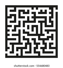 Maze game for children. Black linear labyrinth isolated on white background. Time to play. Vector illustration.
