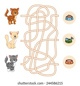 Maze game for children: cat and food