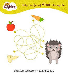 Maze game for children. Cute cartoon hedgehog. 