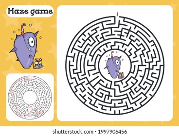Maze game  for children Cute cartoon worksheet Vector illustration