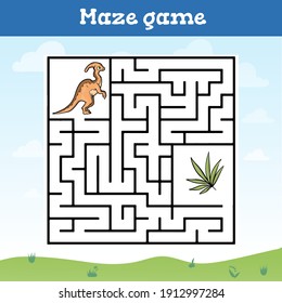 Maze game for children with dinosaur. Vector illustration
