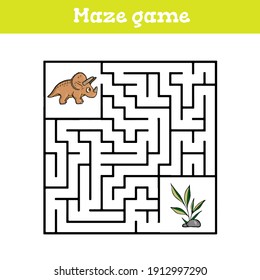 Maze game for children with dinosaur. Vector illustration
