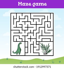 Maze game for children with dinosaur. Vector illustration
