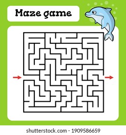Maze-Spiel für Kinder mit Delphin-Vektorgrafik