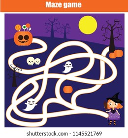 Maze Game For Children. Halloween Theme Kids Activity Sheet