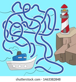 Maze game for children  Help the boat get to the lighthouse  Game for kids