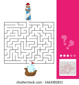 Maze game for children. Help the boat get to the lighthouse. Game for kids