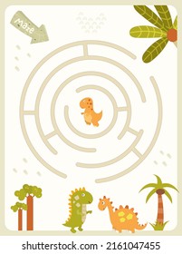 Juego de Maze para niños. Ayuda a los dinosaurios Cute encontrar la manera correcta. Ilustración vectorial. Dino laberinto para el libro de actividades para niños.