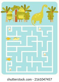 Maze game for children. Help Cute Dinosaur find correct way Labyrinth. Vector illustration. Dino labyrinth for kids activity book.