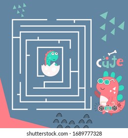 Maze game for children. Help dinosaur get to baby dino. Vector illustration. Funny labyrinth for kids.