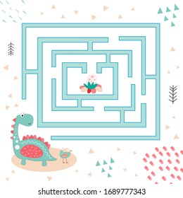 Maze game for children. Help dinosaur get to egg. Vector illustration. Funny labyrinth for kids.