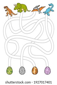 Maze game for children. Help dinosaurs find their way to eggs