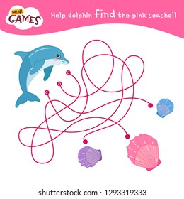 Maze game for children. Help dolphin fins the pink seashell.