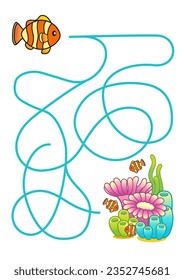 Maze game for children. Help a fish to find a correct way