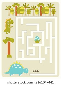 Maze game for children. Help Funny Blue Dinosaurs find correct way to Egg. Vector illustration. Dino labyrinth for kids activity book.