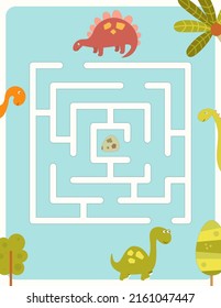 Maze game for children. Help Funny Dinosaurs find correct way to Stone. Vector illustration. Dino labyrinth for kids activity book.