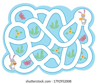 Juego de Maze para niños. Ayuda a la liebre. Desarrollar la atención de los niños y habilidades de pensamiento espacial. Hoja de cálculo imprimible