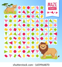 Maze game for children. Help little lion find a mom