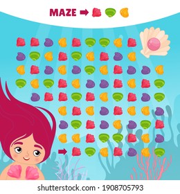 Maze game for children. Help the mermaid reach the pearl.

