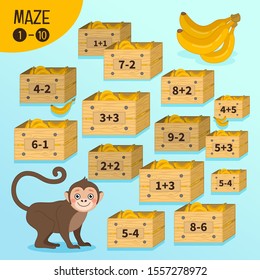 Maze game for children. Help the monkey get to the bananas.
