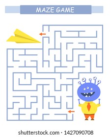 Maze game for children. Help the monster to catch the paper plane.	