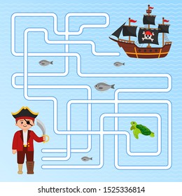 Maze game for children. Help the pirate find the ship.
