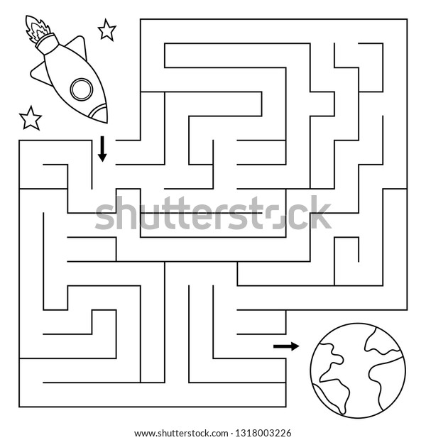 Maze Game Children Help Rocket Find Stock Vector (Royalty Free) 1318003226